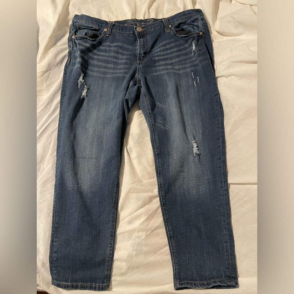 Seven7 Women's Dark Blue Boyfriend Jeans Distressed Size 18 Plus Size